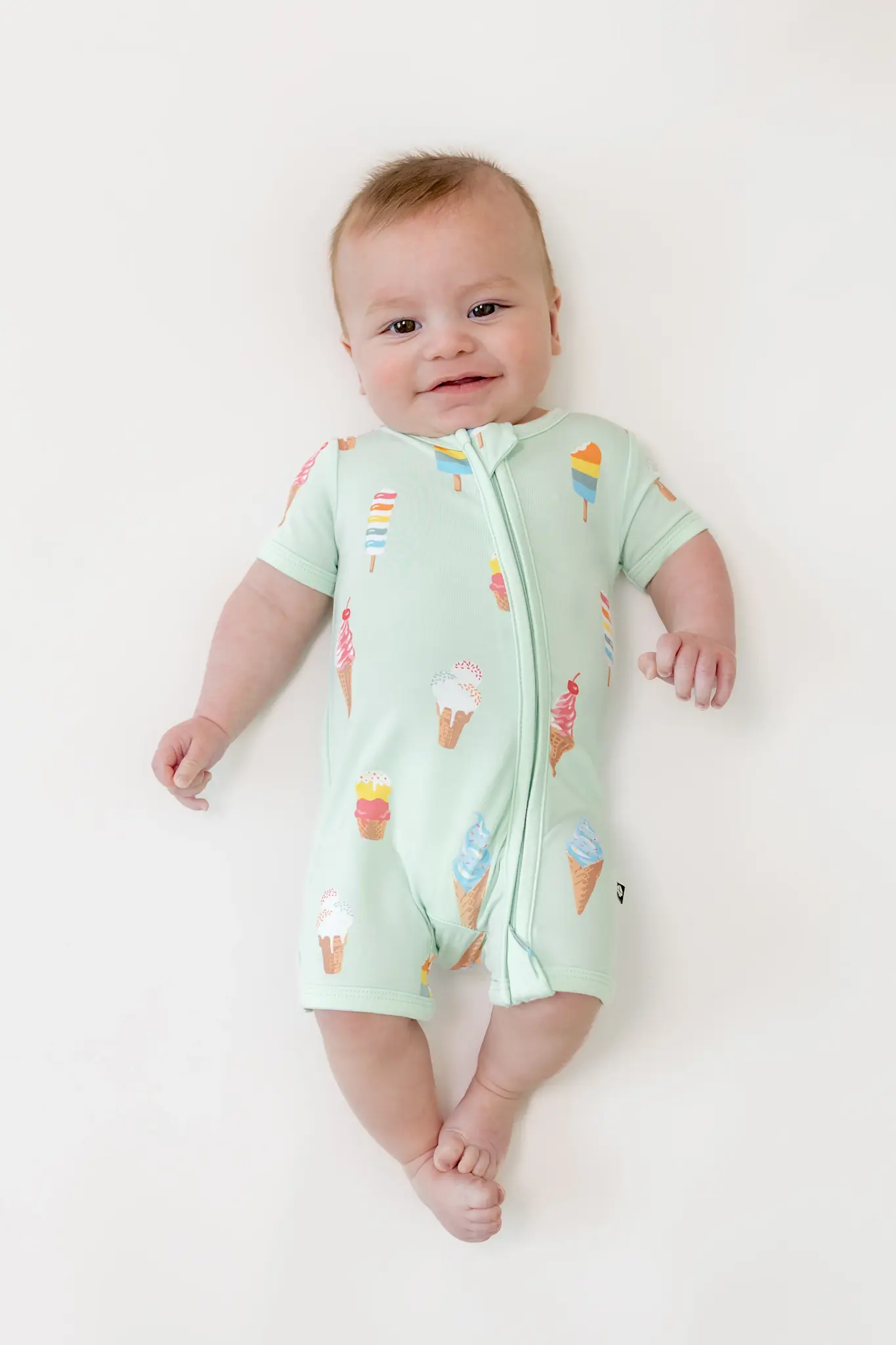Kyte Zipper Shortall Romper - Mint Ice Cream