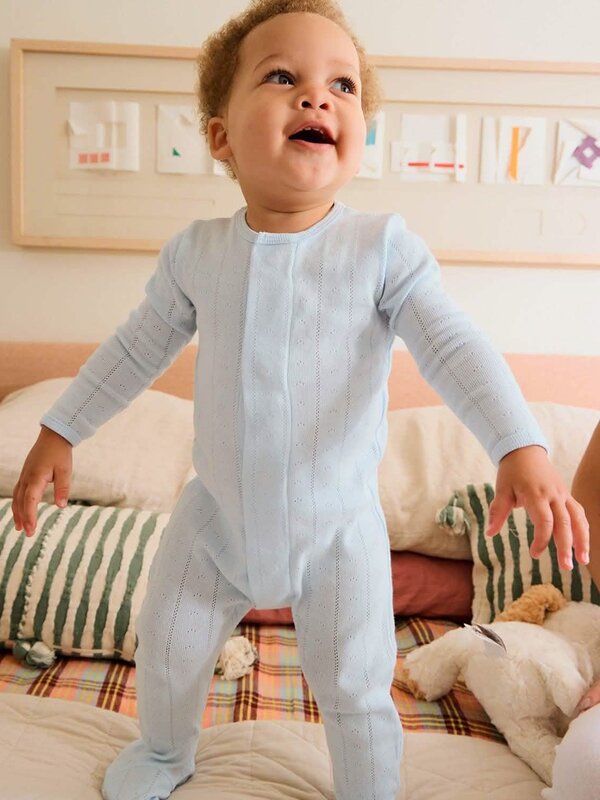 Blue Love Lines Pointelle Footie