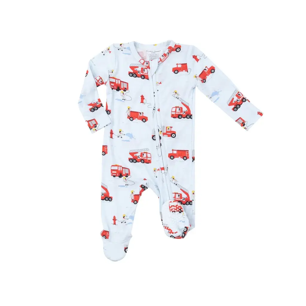 Firetruck Blue Zipper Footie