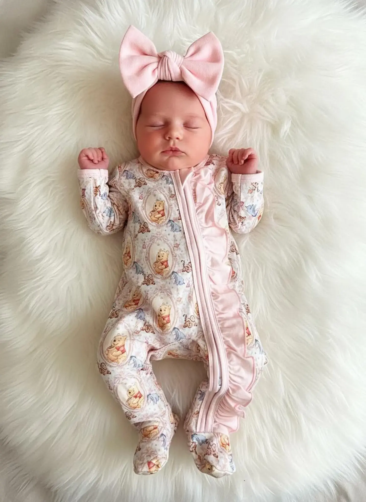 Bamboo Footie + Headband - Pooh Bear Frame