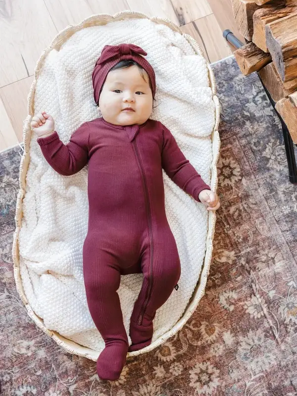 Kyte Rib Zipper Footie - Burgundy