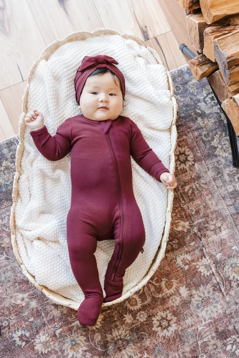 Kyte Rib Zipper Footie - Burgundy
