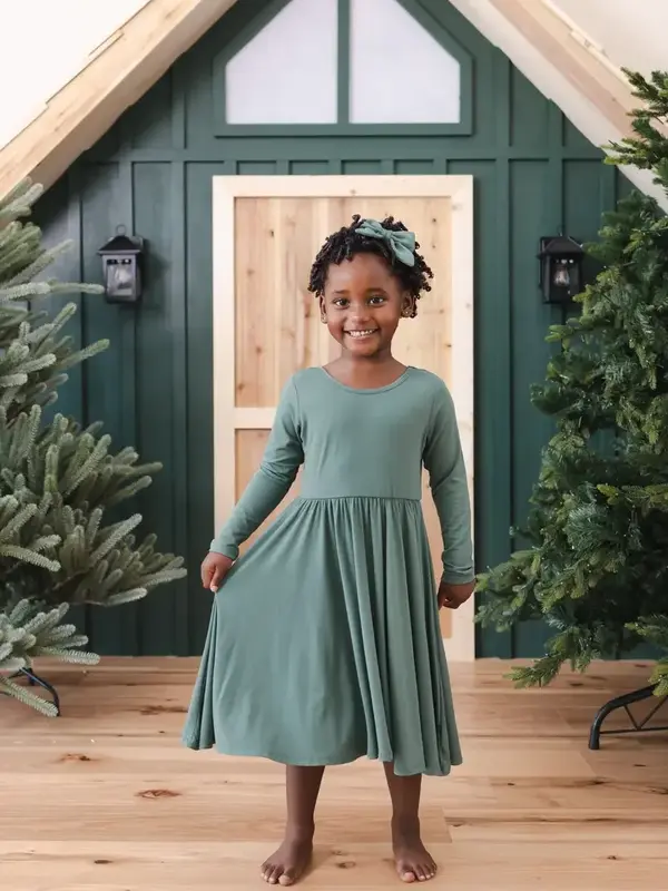 Kyte Long Sleeve Twirl Dress - Pine