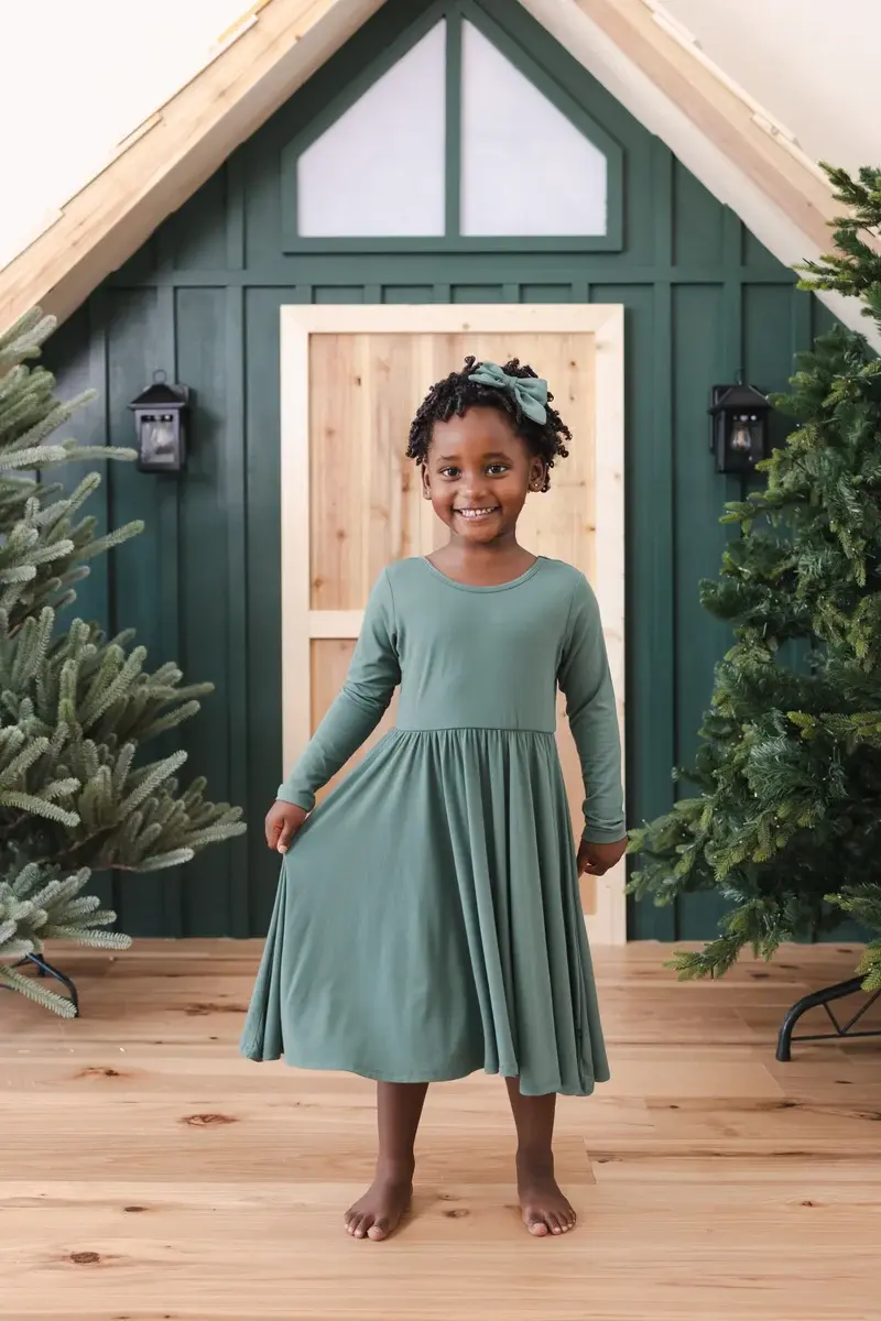 Kyte Long Sleeve Twirl Dress - Pine