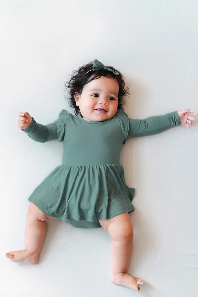 Kyte Long Sleeve Bodysuit Dress - Pine