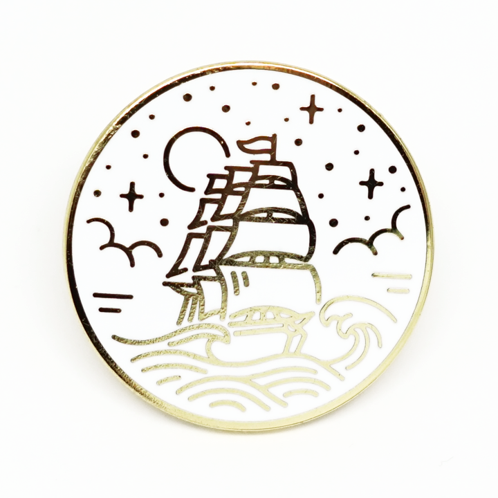 Enamel Pin Ship White Gold Enamel Pin