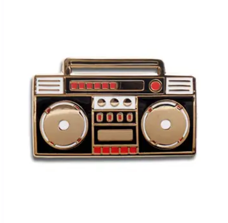 Enamel Pin Gold Red Boombox Enamel Pin