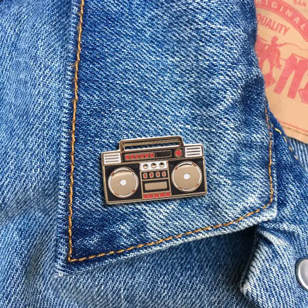 Enamel Pin Gold Red Boombox Enamel Pin