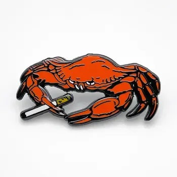 Enamel Pin Smoking Crab Crabby Cigarette Smoker Enamel Pin