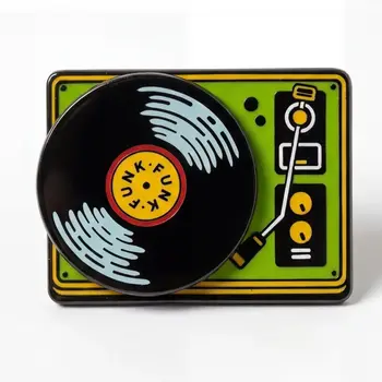 Enamel Pin Deluxe Spinning Funk Record Player Enamel Pin