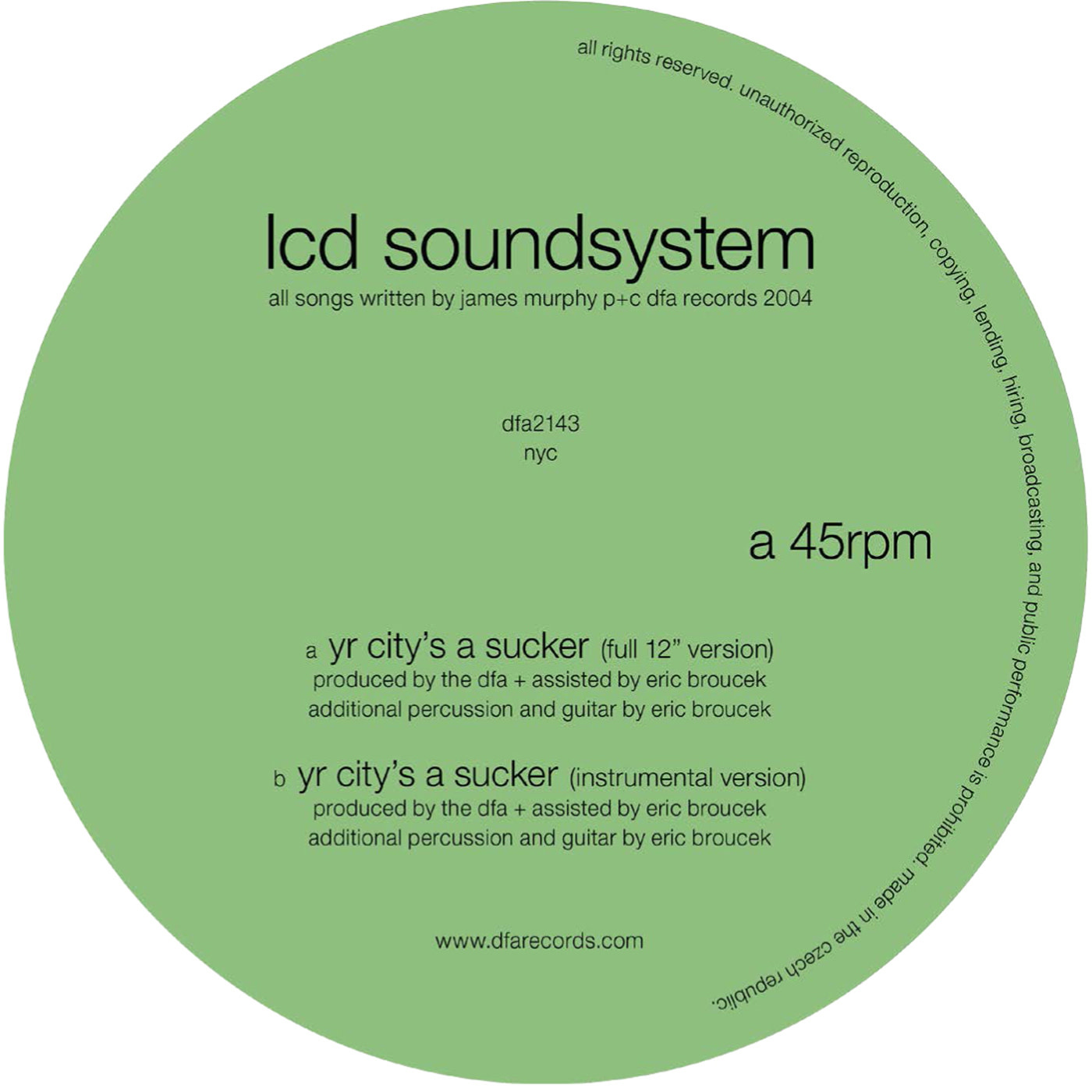 New Vinyl LCD Soundsytem - Yr City's A Sucker 12"