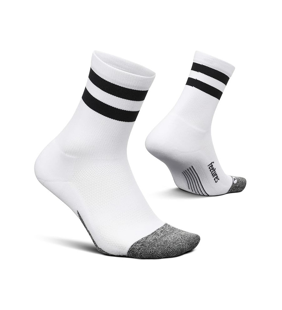 Feetures Elite Light Cushion Mini Crew - White High Top Stripe
