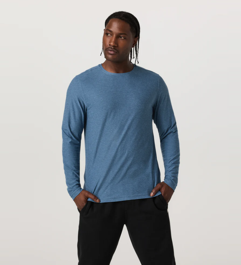 Vuori Men's Long Sleeve Strato Tech Tee - Pool Blue Heather