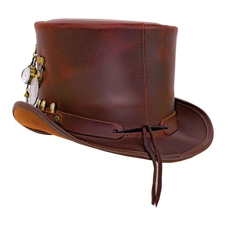 Haut-de-forme Steampunk Cuir Trinket  AMERICAN HAT