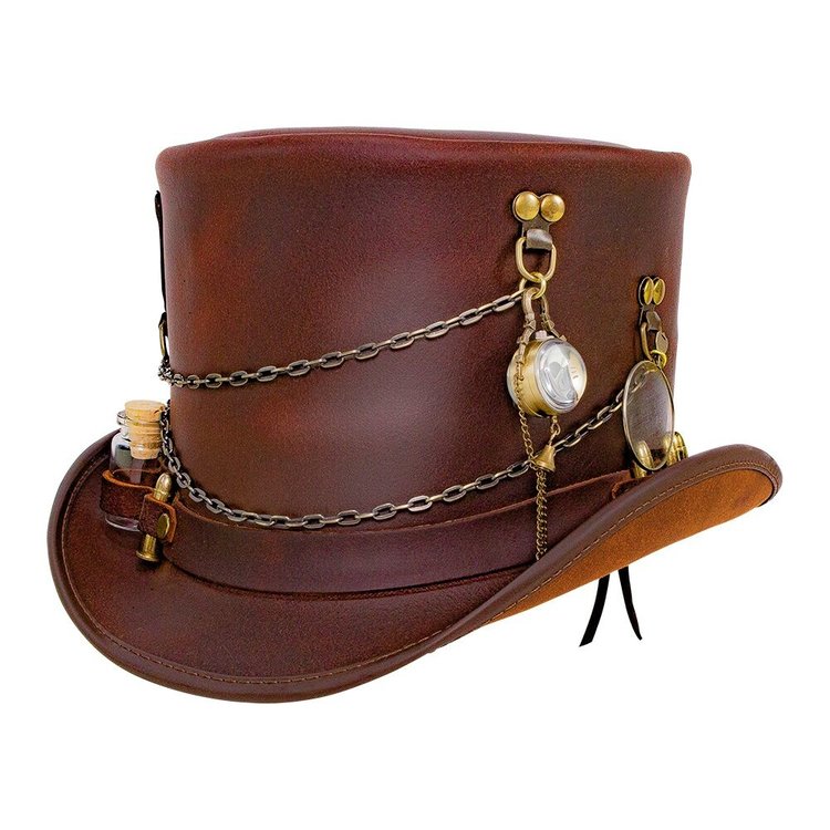 Haut-de-forme Steampunk Cuir Trinket  AMERICAN HAT