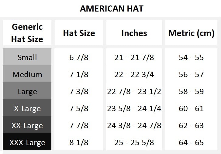 American Hat Size Guide - Henri Henri
