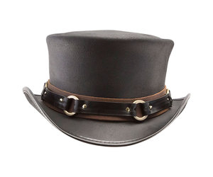 Chapeau haut de forme en cuir noir fabriqué à la main haut de forme bracelet marron bande chapeau gothique / haut de forme Steampunk cadeaux pour lui, cadeaux pour hommes - France