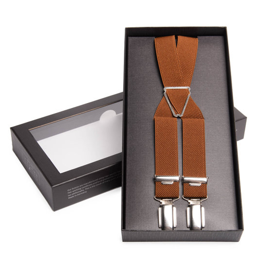 Adjustable Brown Leather Suspenders Braces for Men with Metal Clips - M