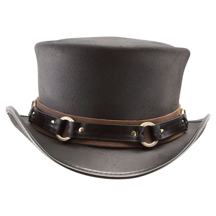 American Hat Makers El Dorado SR2 Band Steampunk Leather Top Hat