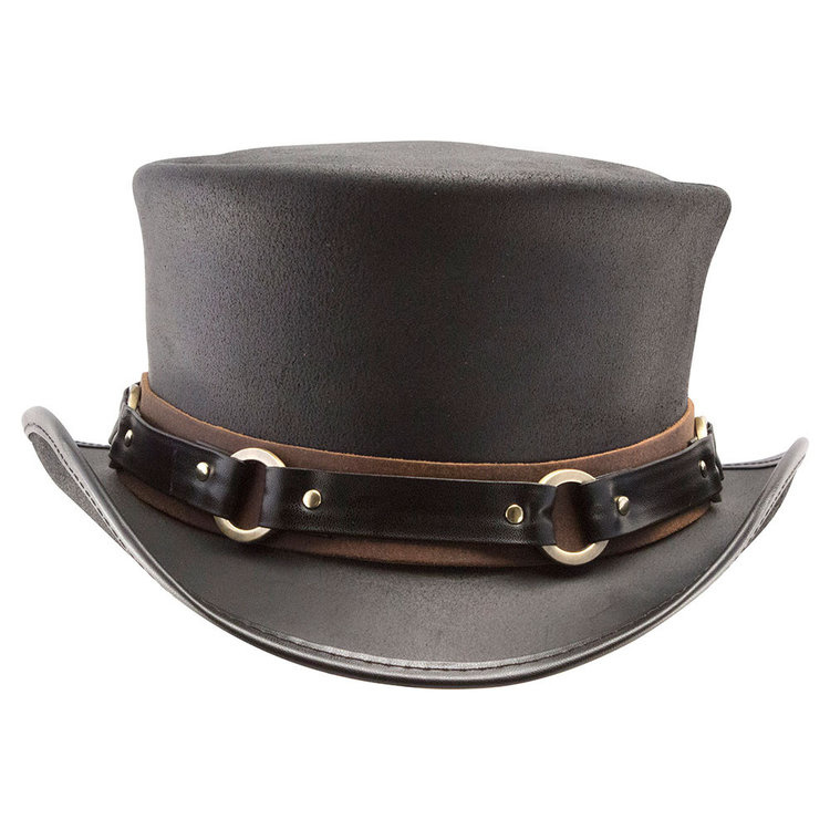 Chapeau haut-de-forme en cuir steampunk American Hat Makers El Dorado SR2 Band Noir