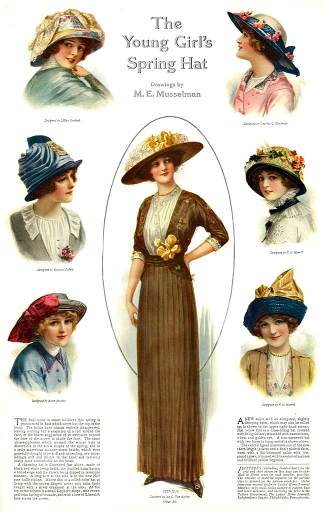 sketch representing women's hat styles in the 1910s