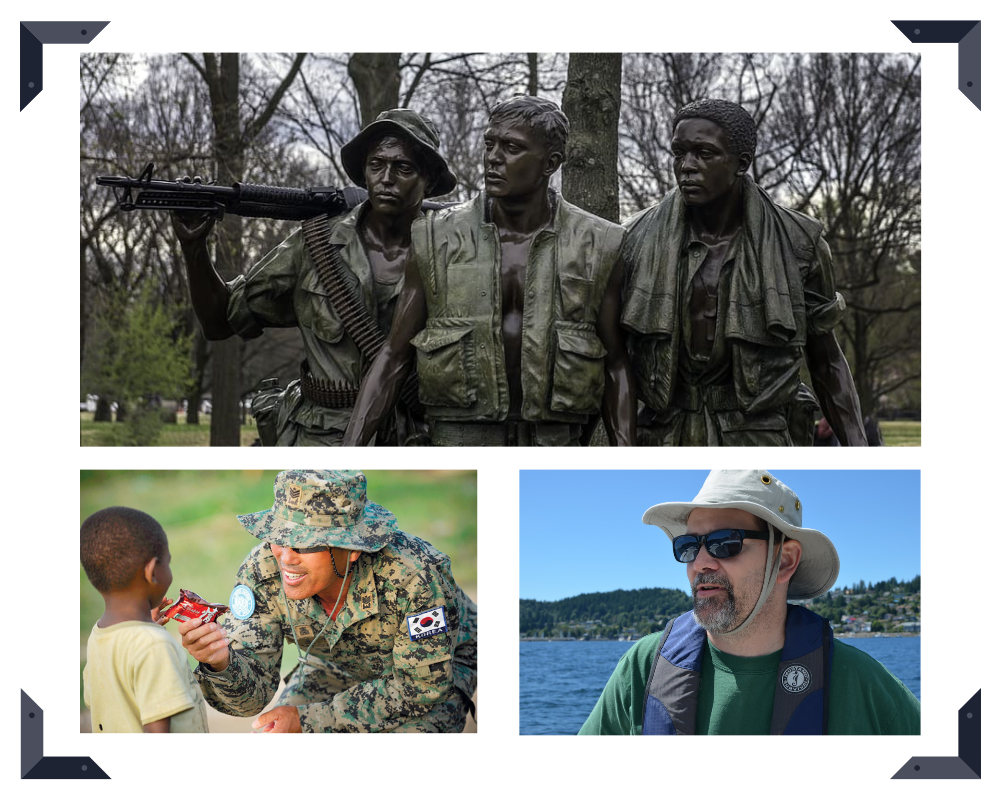 Picture montage of soldiers and a park ranger wearing boonie hats