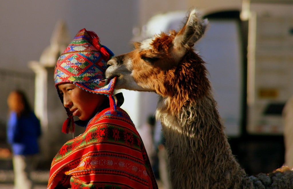 Peruvian child wearing a chullo