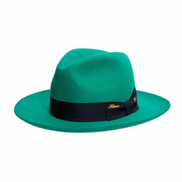 Salvino fedora by Henri Henri in Teal rabbit fur felt contrastingnavy ribbon