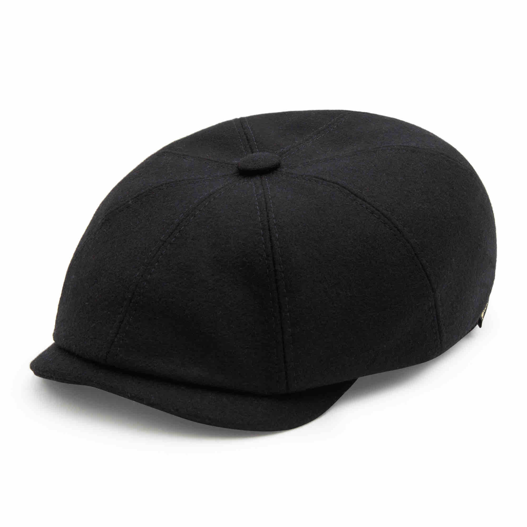 A Gatsby newoy paper boy cap hat in black made by gottmann in wool and goretex