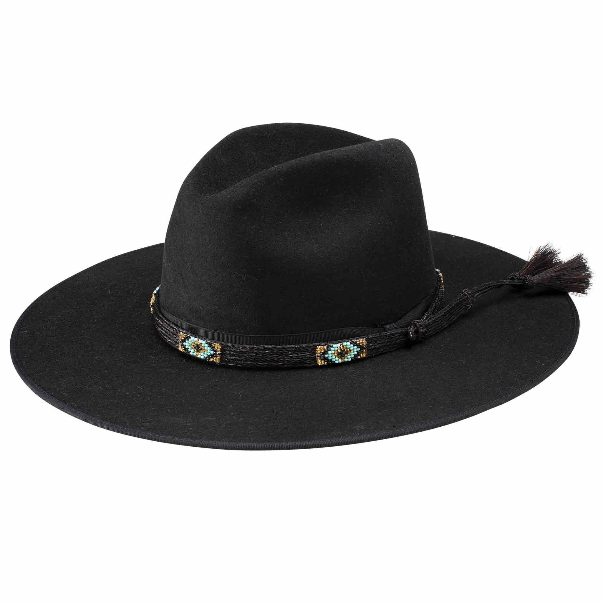 The Helix by Stetson Is a wide Flat Brim Fedora with teardorp crown and nice beaded band