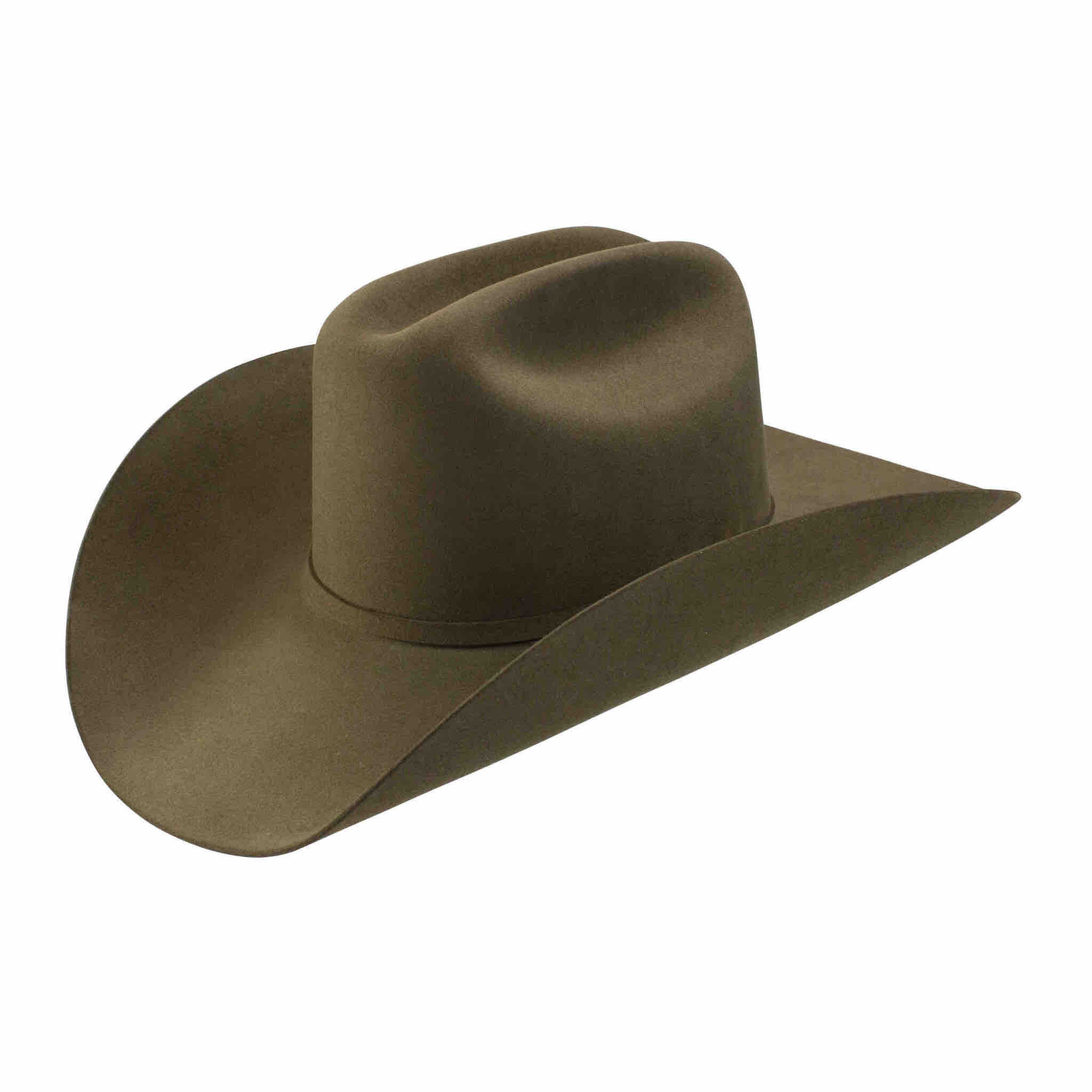 The Munford by Stetson is a rabbit fur felt cowboy hat in green sage hue and golden buckle