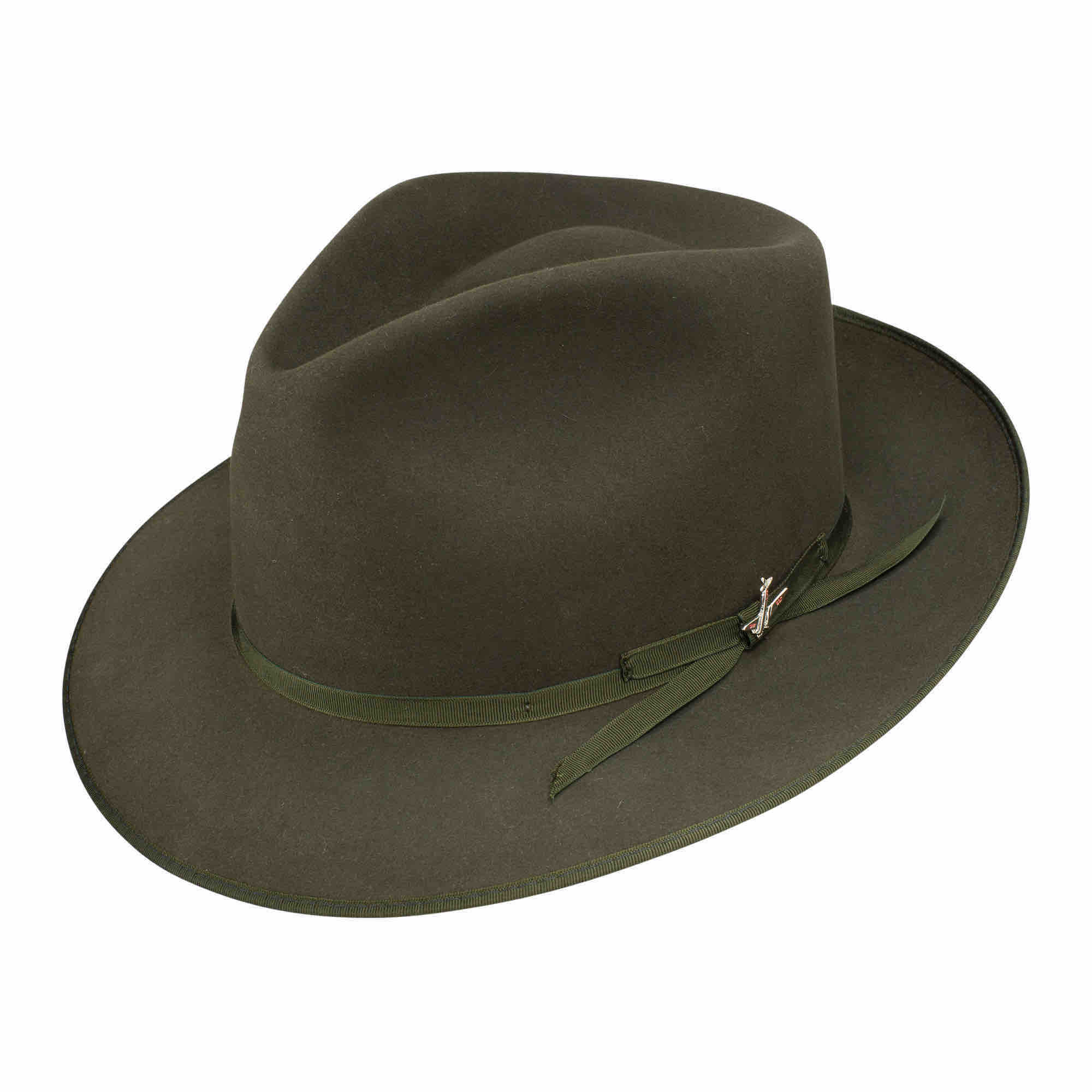 The Stratoliner Fedora Fur felt leather sweatbamd in sage by Stetson with a snapable brimband 