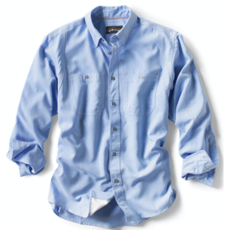Orvis Tech Chambray Long Sleeve Work Shirt Medium Blue