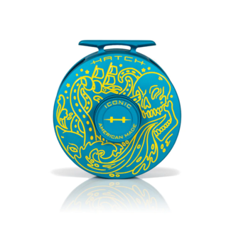Hatch Outdoors Custom Hatch Iconic 7 Plus Reel, The Kraken, Ocean Teal with Yellow paint fill, Large Arbor