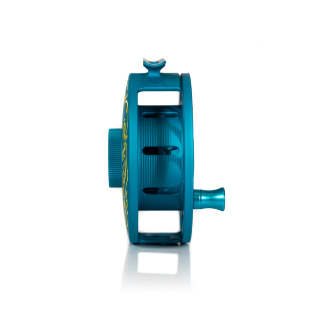 Hatch Outdoors Custom Hatch Iconic 7 Plus Reel, The Kraken, Ocean Teal with Yellow paint fill, Large Arbor