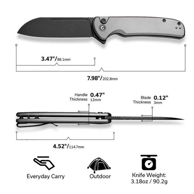 Civivi Chevalier II Button Lock Gray Aluminum