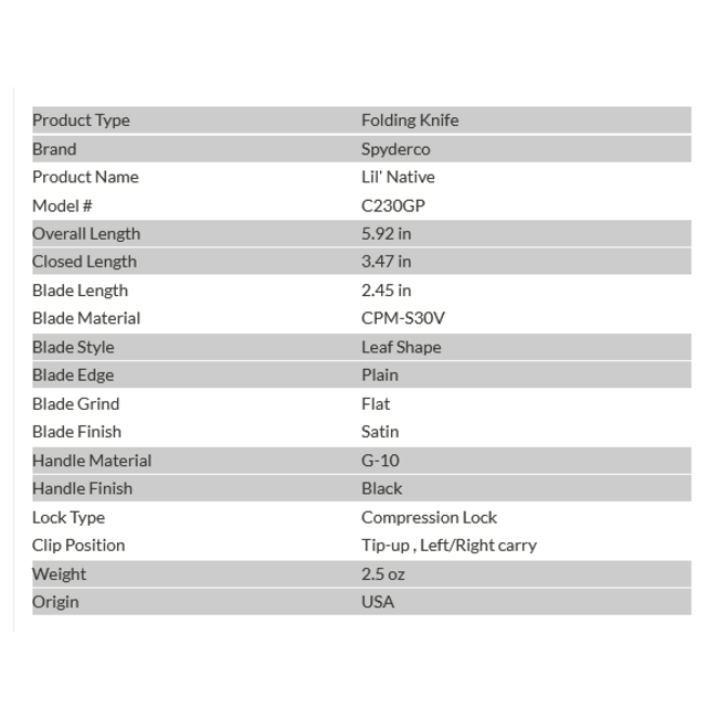 Spyderco Lil Native Black G-10 Plainedge