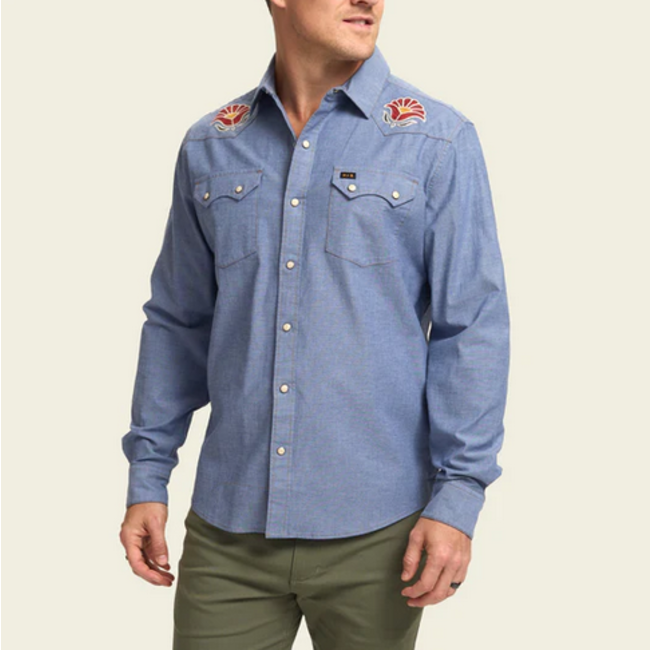 Howler Brothers Crosscut Deluxe Snapshirt : Blue Chambray : Fresh Blooms