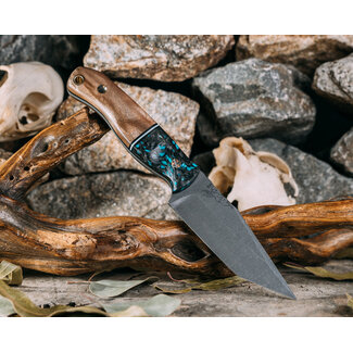 Half Face Blades Feather Light Tanto- Turquoise Rocky Wave Carbon, Black G10 and White G10 Split, Maple, Mosaic Pins, Brass Lanyard Pin,