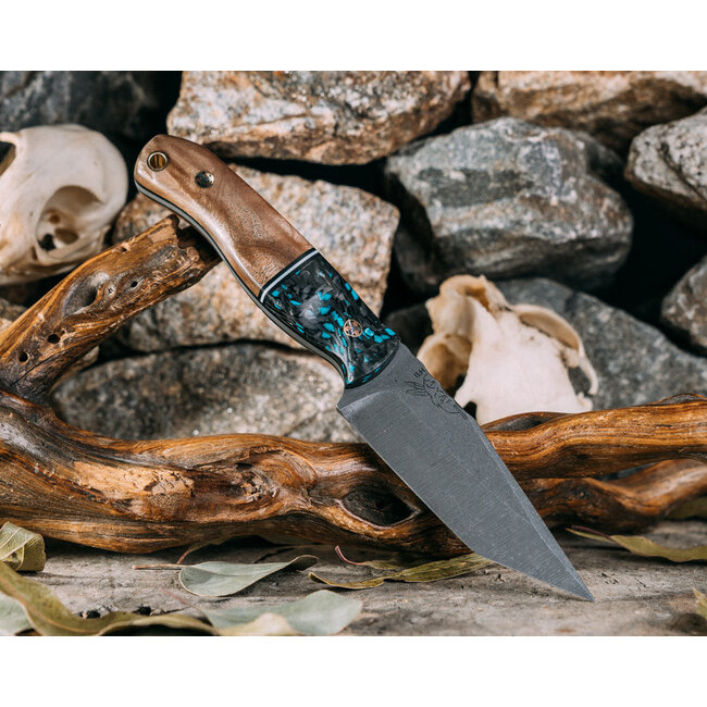 Half Face Blades Feather Light Tanto- Turquoise Rocky Wave Carbon, Black G10 and White G10 Split, Maple, Mosaic Pins, Brass Lanyard Pin,