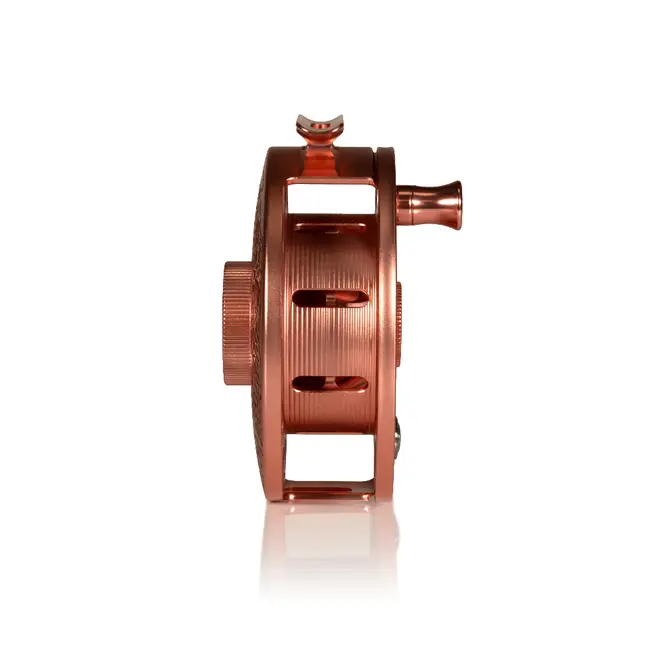 Hatch Outdoors Custom Hatch Iconic 7 Plus Reel, Artist Collaboration: Brent McCarron, Copper with Merlot paint fill, Large ArborCustom Hatch Iconic 7 Plus Reel, Artist Collaboration: Brent McCarron, Copper with Merlot paint fill, Large Arbor