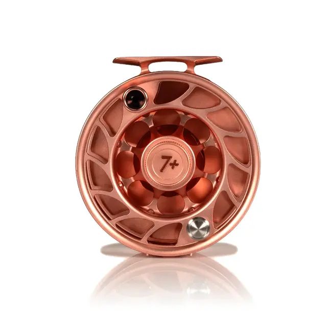 Hatch Outdoors Custom Hatch Iconic 7 Plus Reel, Artist Collaboration: Brent McCarron, Copper with Merlot paint fill, Large ArborCustom Hatch Iconic 7 Plus Reel, Artist Collaboration: Brent McCarron, Copper with Merlot paint fill, Large Arbor