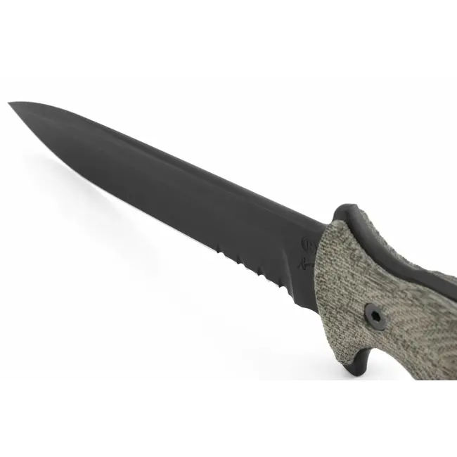 Chris Reeve Knives Green Beret 7" Micarta Canvas, Spear Point Serrated Cerakote