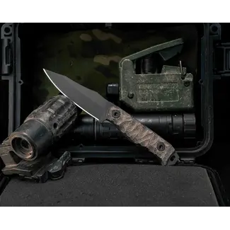 Half Face Blades Field Knife Jr- OD Green/Black Canvas Micarta, Armor Black Cerakote, Allen Bolts, Textured Grip