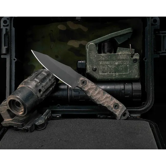 Half Face Blades Field Knife Jr- OD Green/Black Canvas Micarta, Armor Black Cerakote, Allen Bolts, Textured Grip