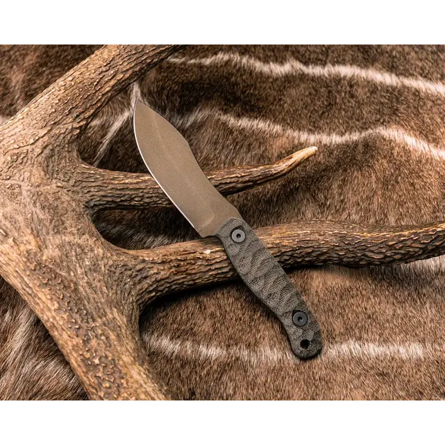 Half Face Blades Skinner Jr- OD Green Canvas Micarta, Midnight Bronze Cerakote, Allen Bolts, Textured Grip