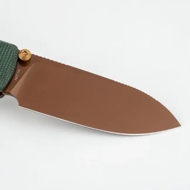 Vosteed Raccoon Top Linerlock Knife Green Micarta/Copper Dune Blade