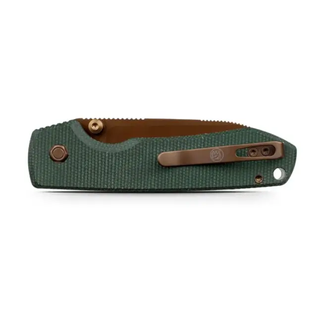 Vosteed Raccoon Top Linerlock Knife Green Micarta/Copper Dune Blade