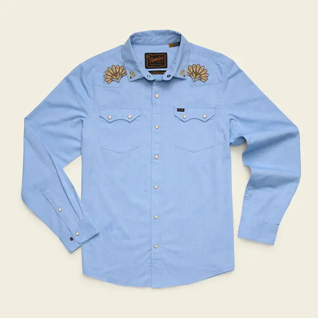 Howler Brothers Crosscut Deluxe Longsleeve - Fanned Flora : Faded Blue Oxford
