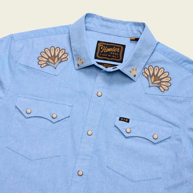 Howler Brothers Crosscut Deluxe Longsleeve - Fanned Flora : Faded Blue Oxford